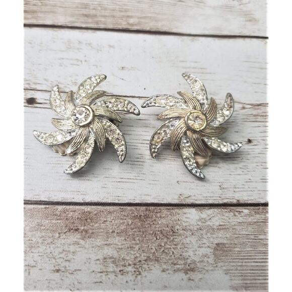 Vintage Sarah Coventry Clip On Earrings Large Statement with Clear Gems - Picture 2 of 7